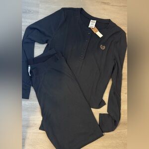 Pink Victoria secret Black Long Sleeve Henley and Pants Set